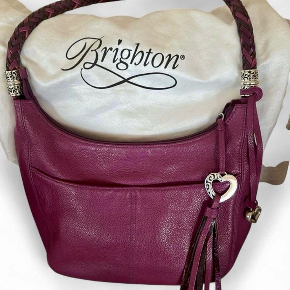 Brighton Merlot Genuine Leather Hobo Shoulder Bag with Braided Strap (Like New)